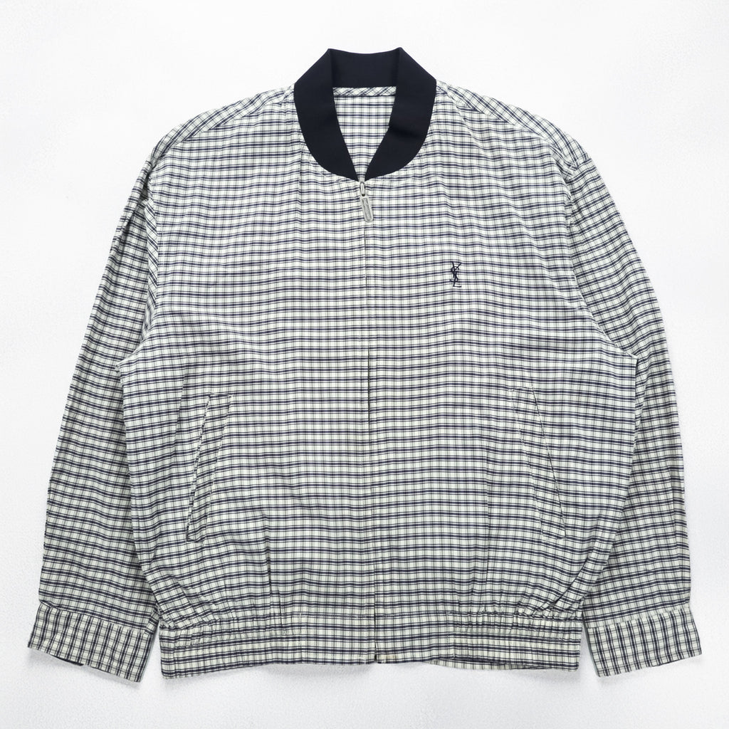 Vintage 90s Yves Saint Laurent pour homme Checked Bomber Jacket YSL Logo Embroidery Size 100 L