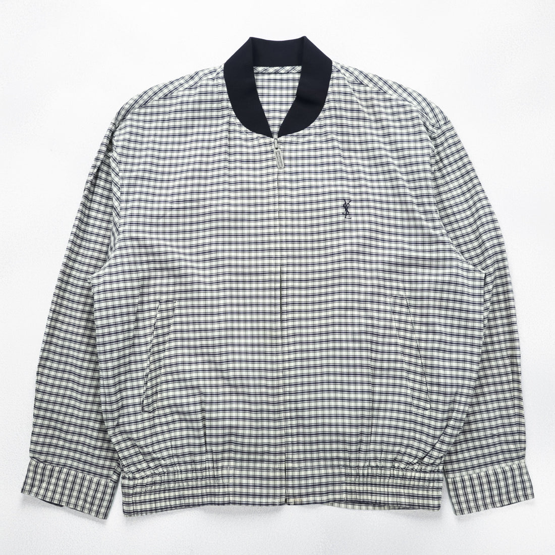 YVES SAINT LAURENT 90年代 ヴィンテージ ジップアップ ブルゾン ボンバージャケット L チェック pour homme YSL オールド