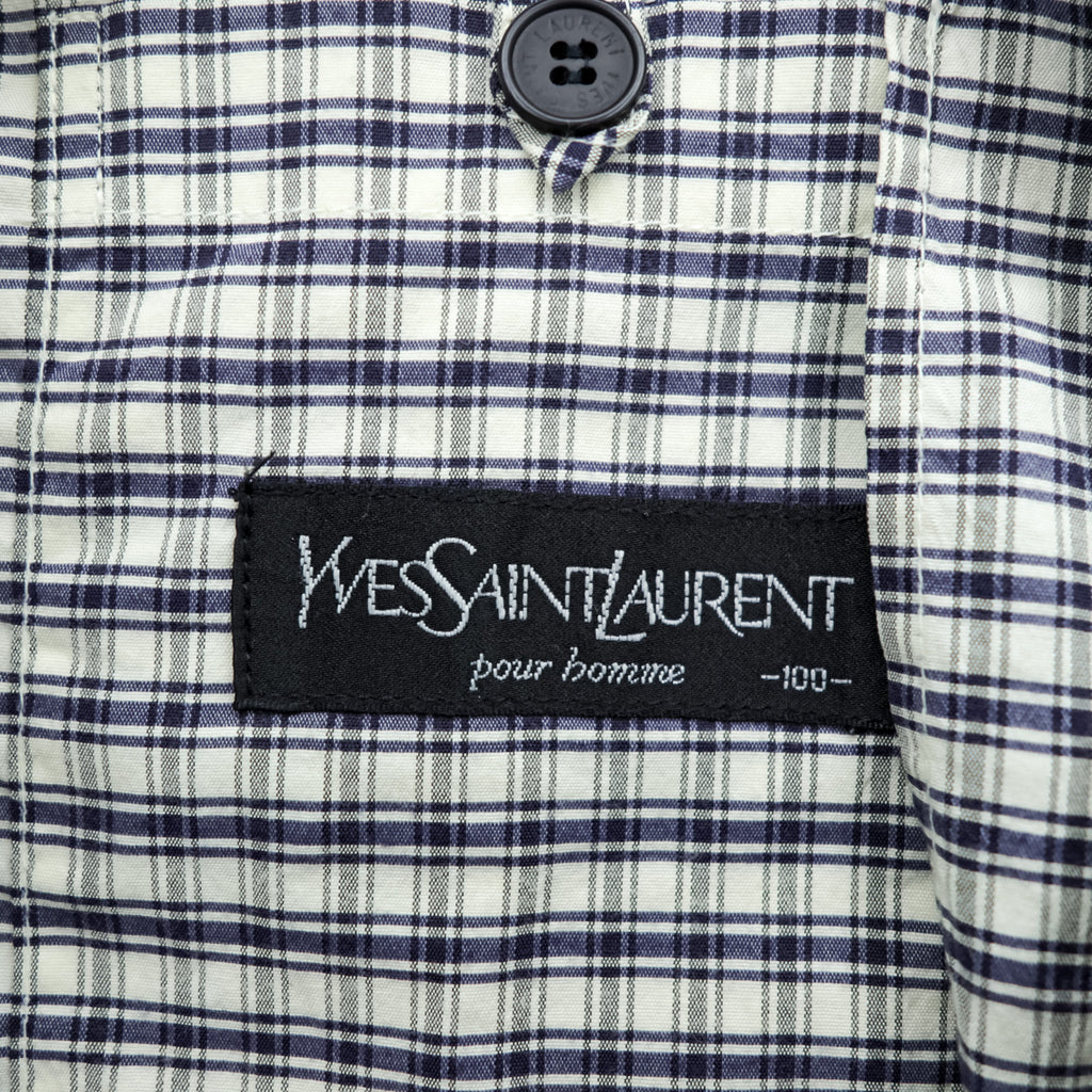 Vintage 90s Yves Saint Laurent pour homme Checked Bomber Jacket YSL Logo Embroidery Size 100 L