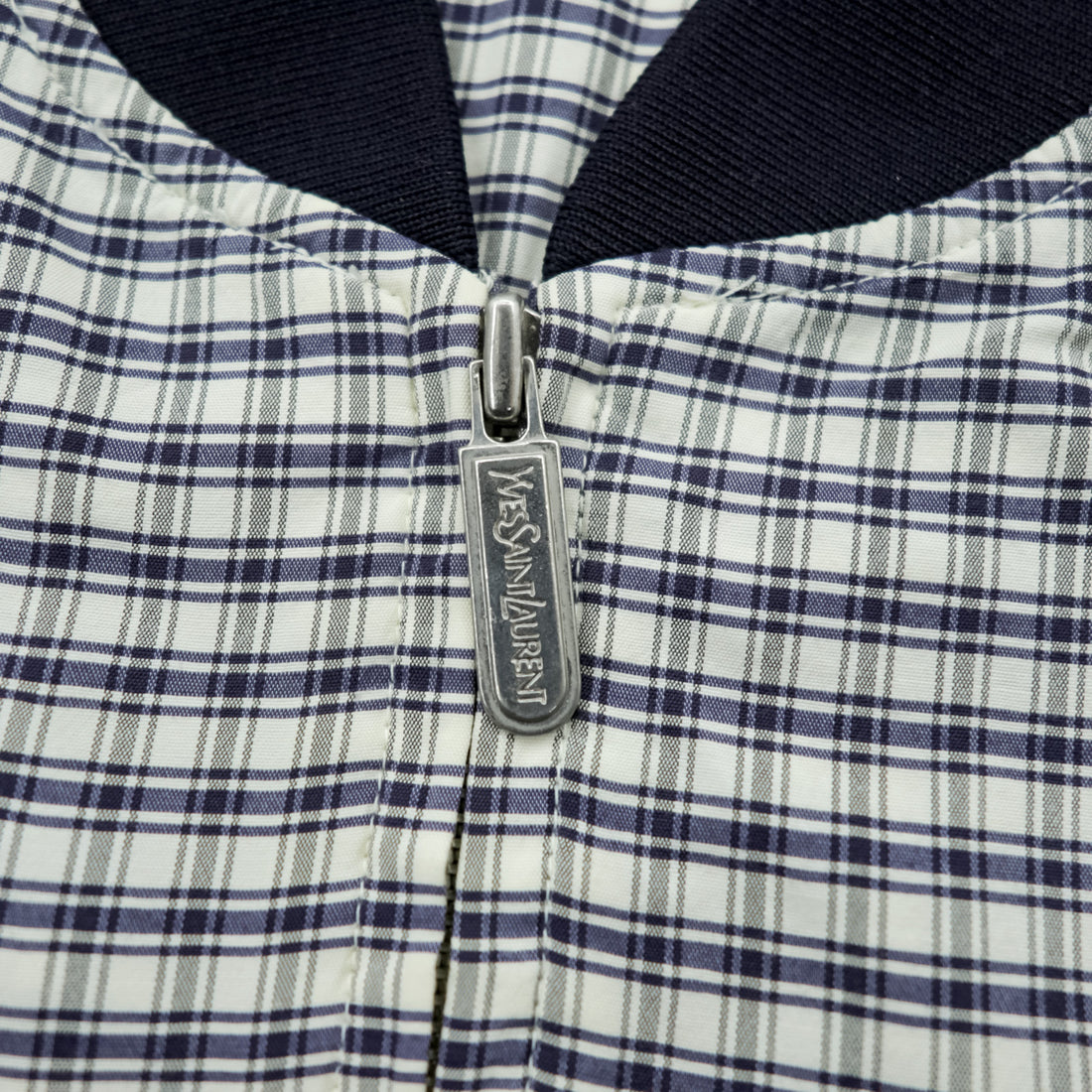 Vintage 90s Yves Saint Laurent pour homme Checked Bomber Jacket YSL Logo Embroidery Size 100 L
