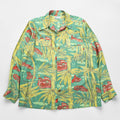 50年代 ヴィンテージ ROYAL HAWAIIAN 長袖 ハワイアン アロハシャツ XL グリーン イエロー フラップ 胸ポケット 開襟 オープンカラー 総柄 竹