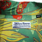 50年代 ヴィンテージ ROYAL HAWAIIAN 長袖 ハワイアン アロハシャツ XL グリーン イエロー フラップ 胸ポケット 開襟 オープンカラー 総柄 竹