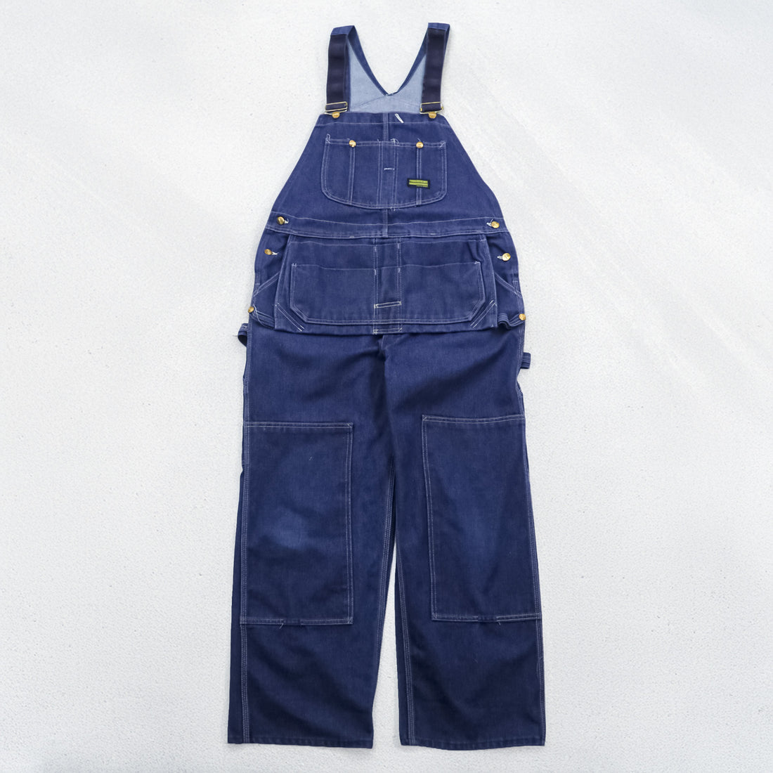 80年代 USA製 ヴィンテージ Sears TOUGHSKINS ダブルニー デニム オーバーオール L インディゴ エプロン ユーティリティポケット Union Made