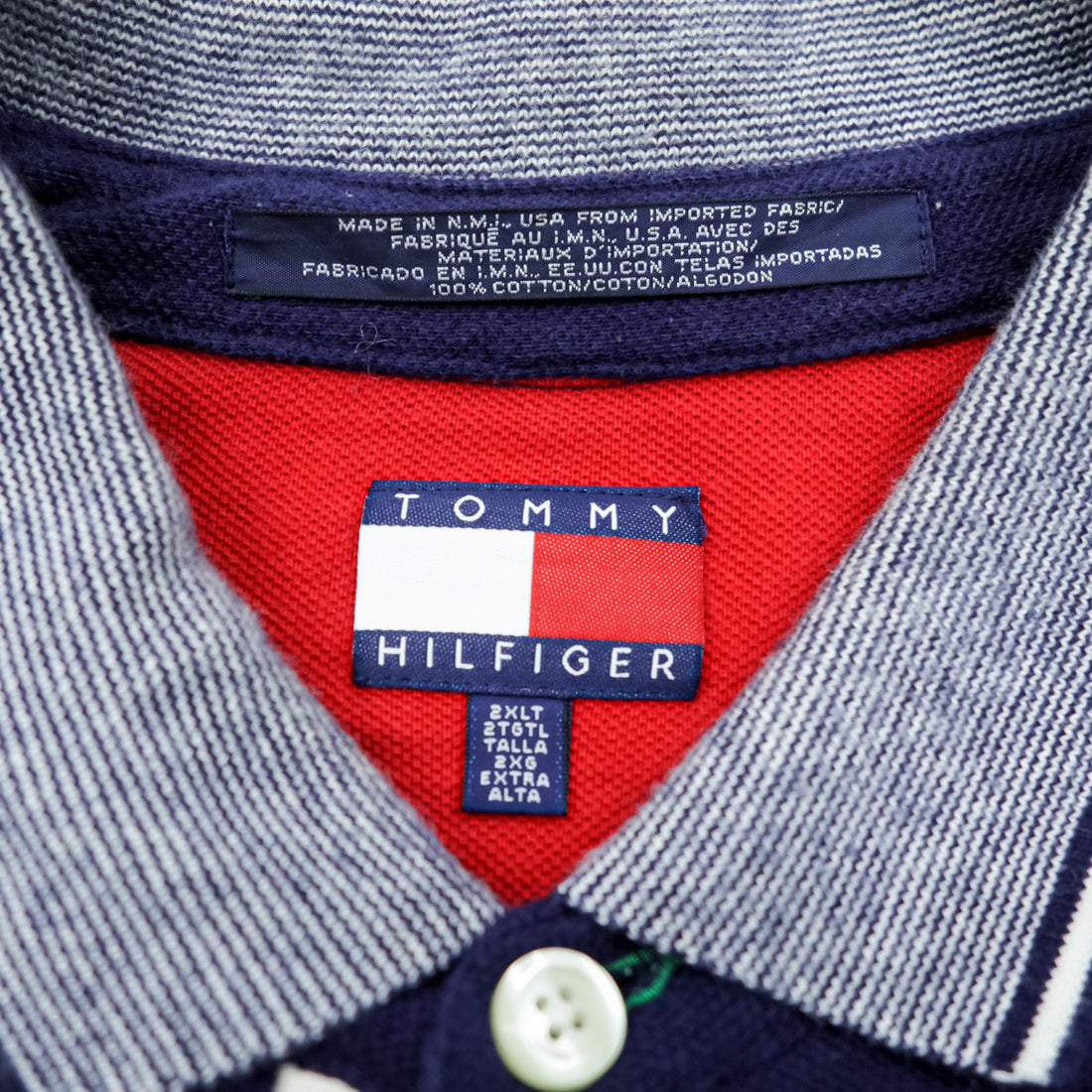 TOMMY HILFIGER 90年代 USA製 ラガーシャツ 長袖 ポロシャツ 2XL ボーダー ネイビー コットン ビッグサイズ