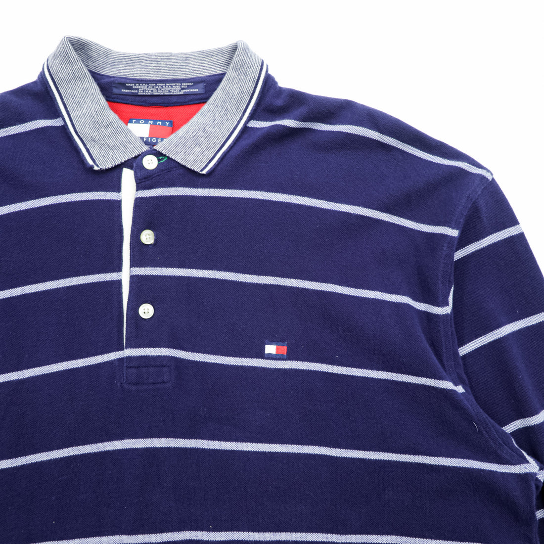 TOMMY HILFIGER 90年代 USA製 ラガーシャツ 長袖 ポロシャツ 2XL ボーダー ネイビー コットン ビッグサイズ