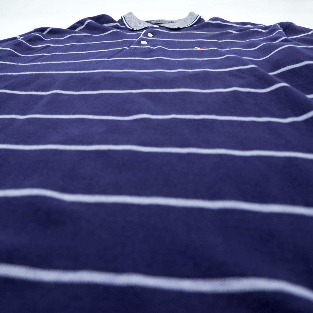 TOMMY HILFIGER 90年代 USA製 ラガーシャツ 長袖 ポロシャツ 2XL ボーダー ネイビー コットン ビッグサイズ