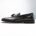 Vintage Italian Bologna Construction Tassel Loafers Dark Brown Leather Shoes Size 44 Made in Italy Dress