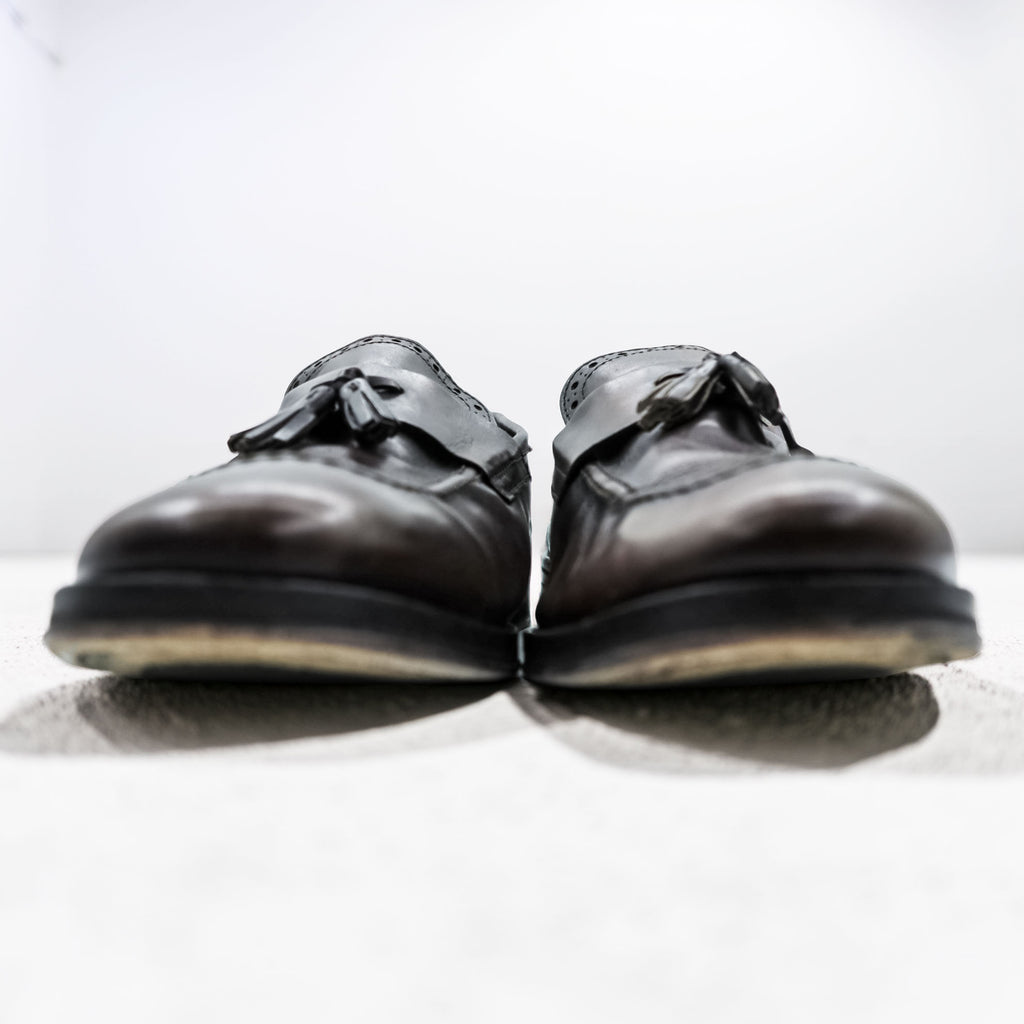 Vintage Italian Bologna Construction Tassel Loafers Dark Brown Leather Shoes Size 44 Made in Italy Dress