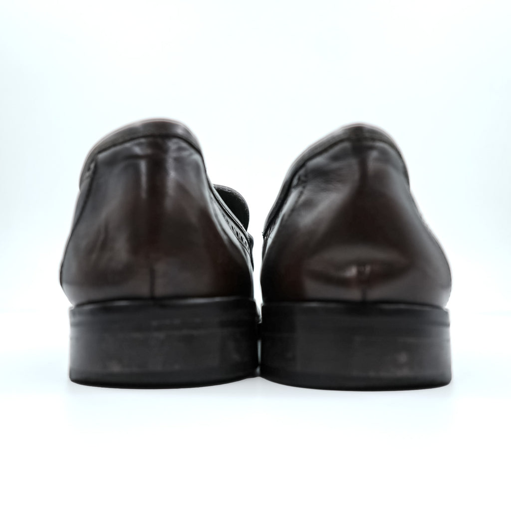 Vintage Italian Bologna Construction Tassel Loafers Dark Brown Leather Shoes Size 44 Made in Italy Dress