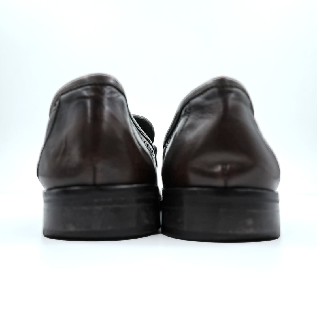 Vintage Italian Bologna Construction Tassel Loafers Dark Brown Leather Shoes Size 44 Made in Italy Dress