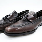 Vintage Italian Bologna Construction Tassel Loafers Dark Brown Leather Shoes Size 44 Made in Italy Dress