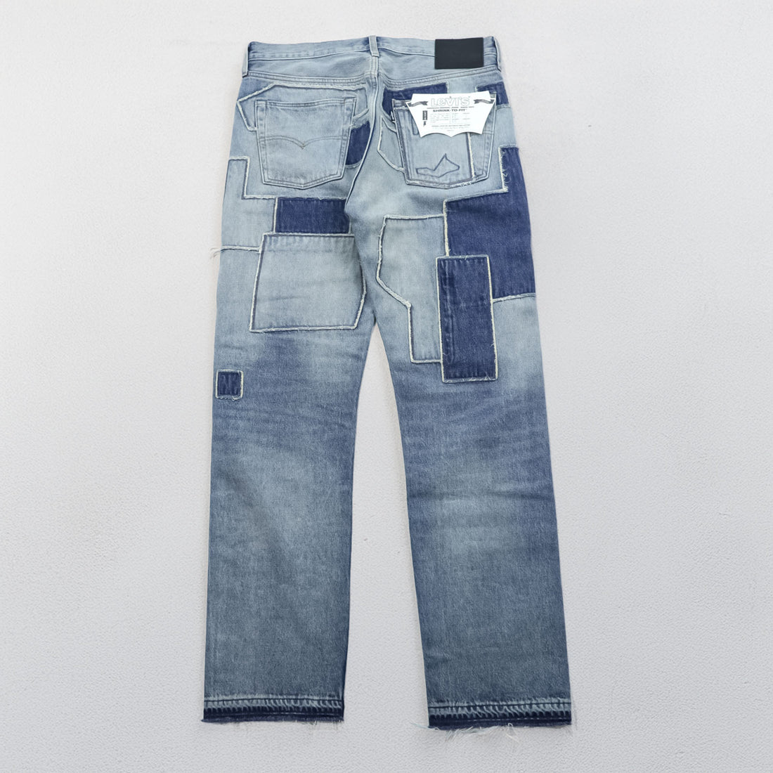 LEVI'S MADE&CRAFTED 80's 501 HAIGHT Selvedge Patchwork Big E Leather Patch Blue Denim Jeans L Unused A2231-0009
