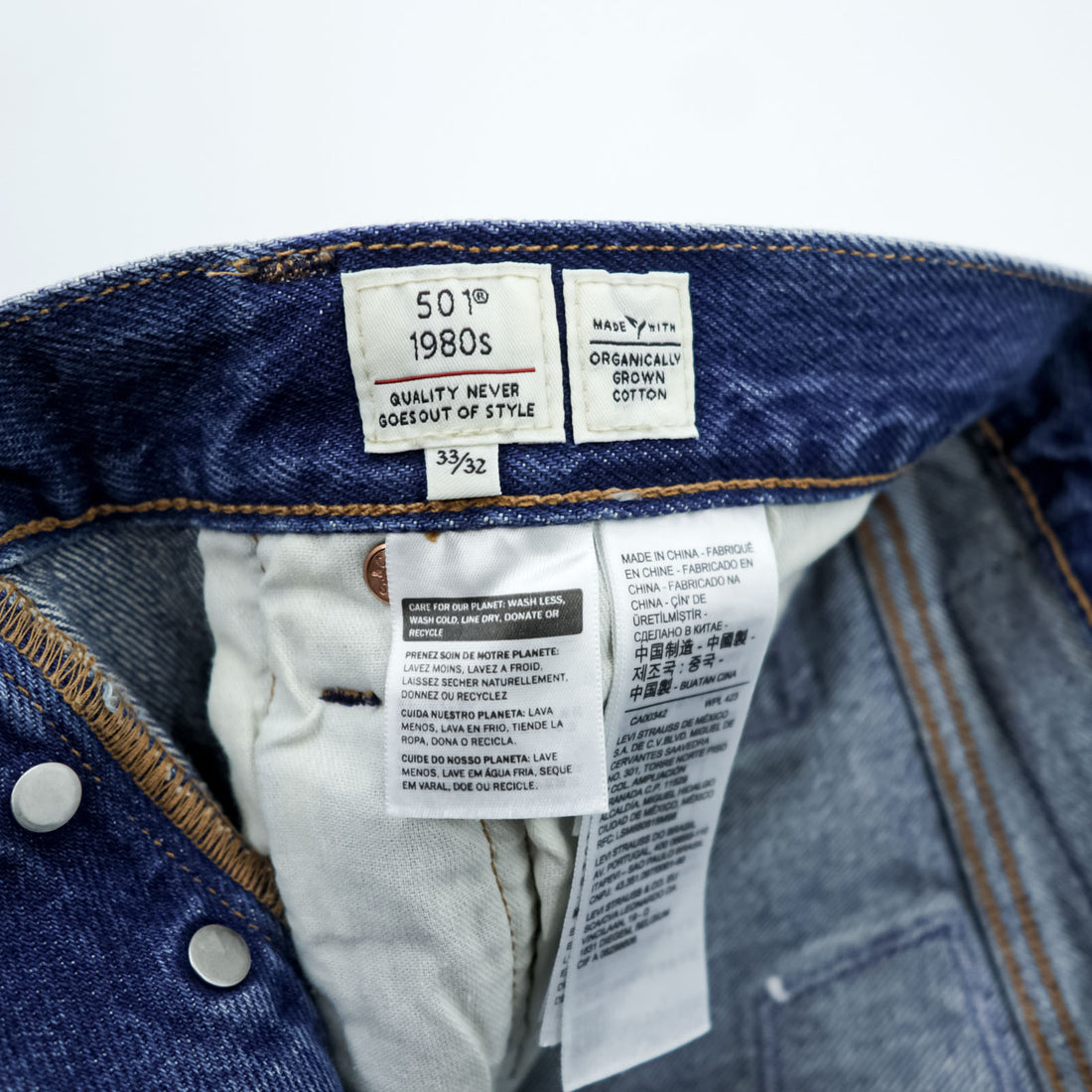 LEVI'S MADE&CRAFTED 80's 501 HAIGHT Selvedge Patchwork Big E Leather Patch Blue Denim Jeans L Unused A2231-0009