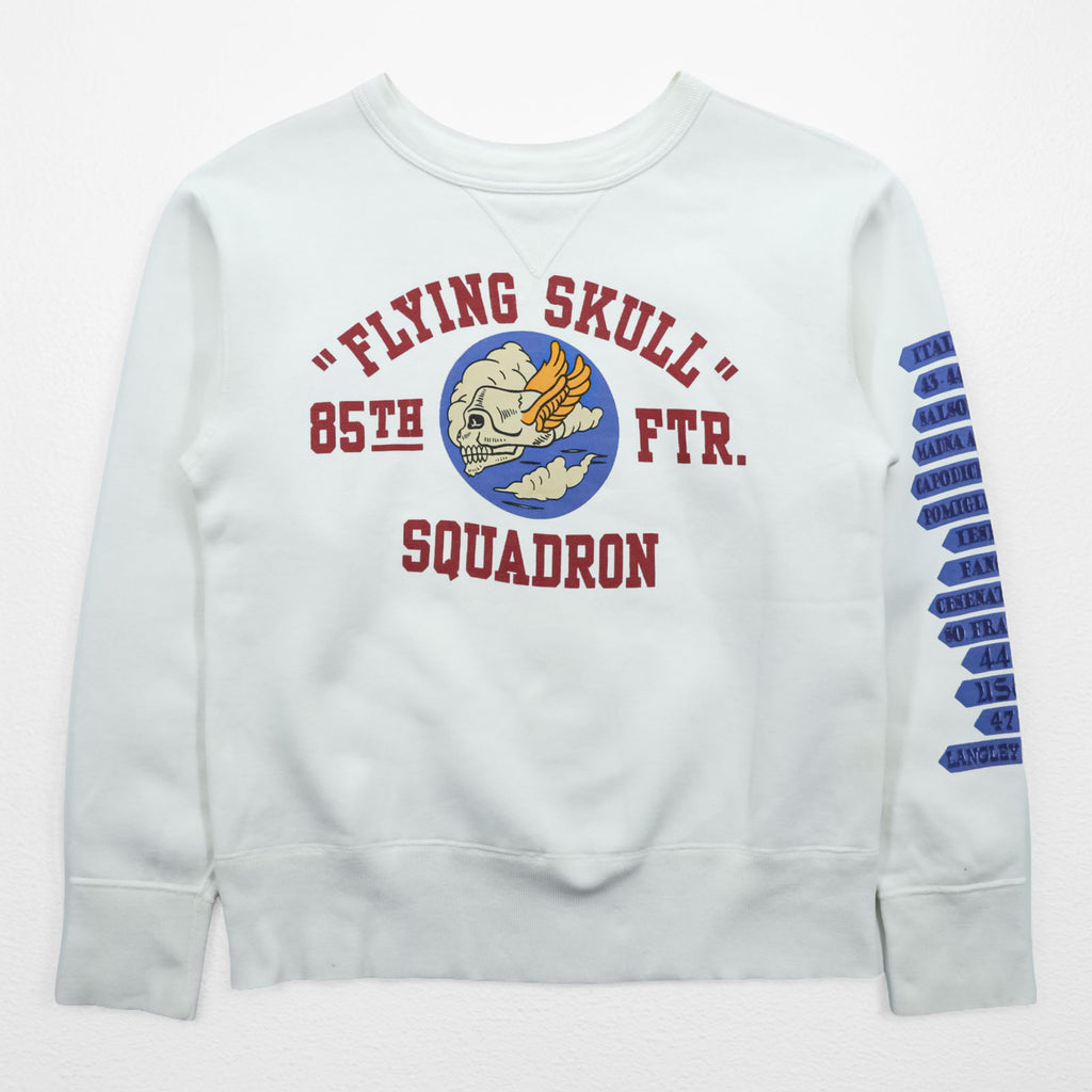 BUZZ RICKSON'S 前V スウェット トレーナー M ホワイト 1940s Flying Skull 85th Ftr Squadron 日本製