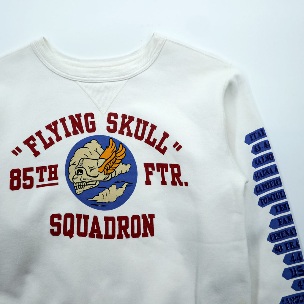 BUZZ RICKSON'S 前V スウェット トレーナー M ホワイト 1940s Flying Skull 85th Ftr Squadron 日本製