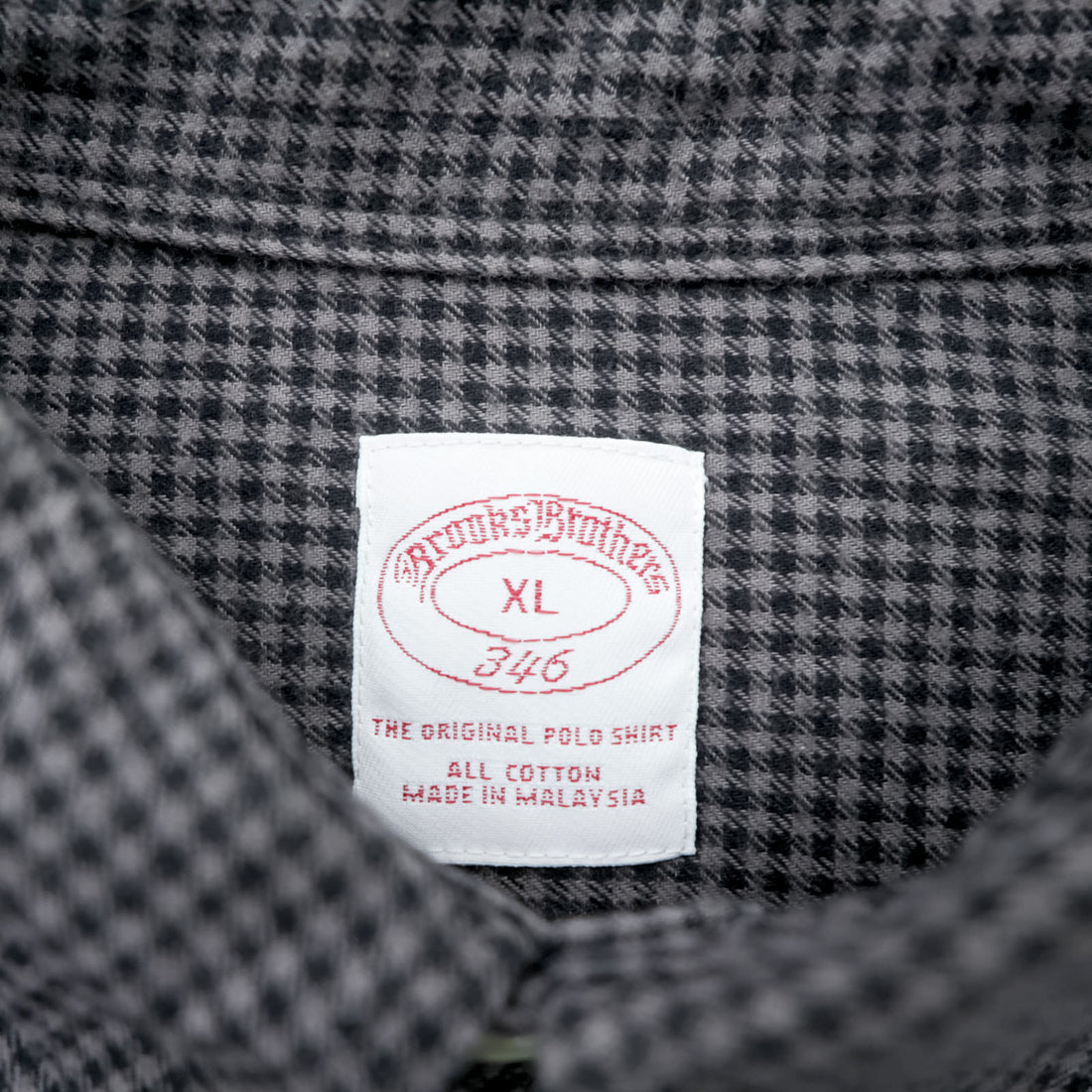 Brooks Brothers button-down shirt, size XL, checked, gray, black.