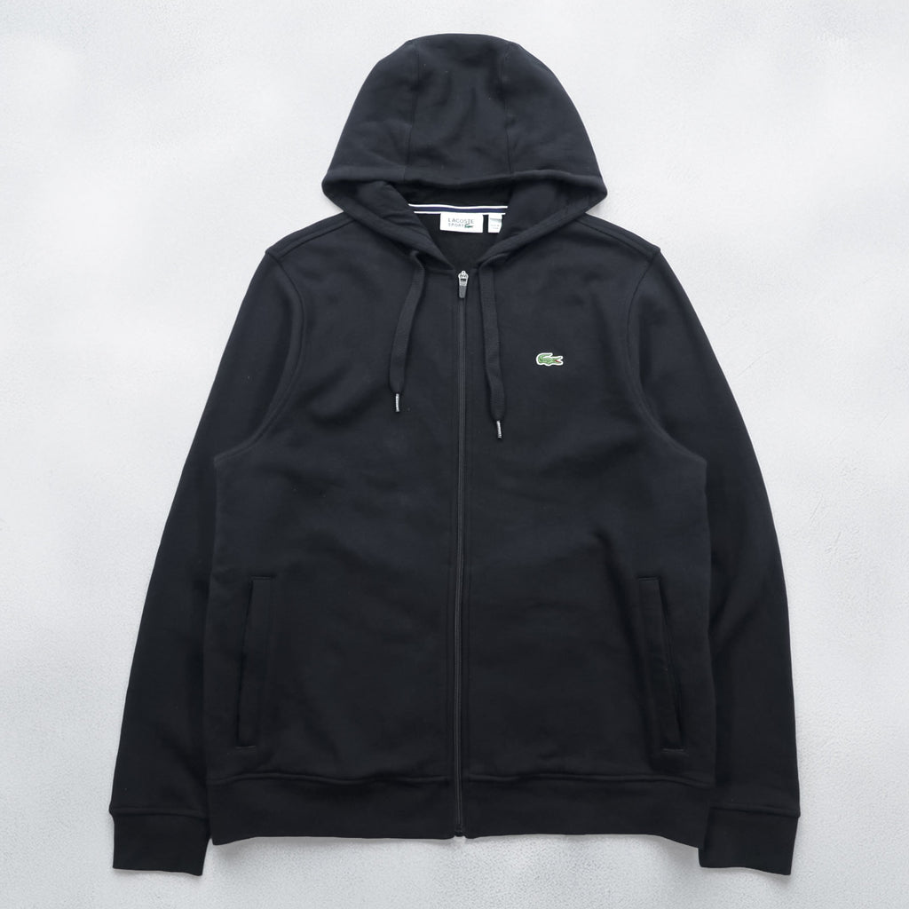 LACOSTE Zip Up Hoodie XL and up, with a single logo, black, SPORT