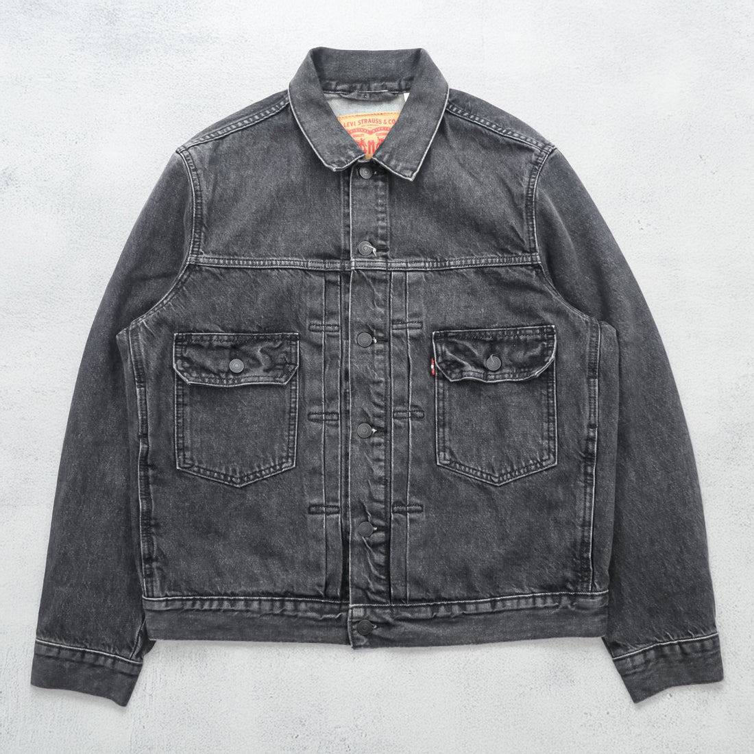 Levi Strauss 2nd Trucker Jacket Denim Jacket G-Jean M 2-Tuck Pleated Black Relaxed Type 2 A7632-0002
