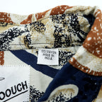GOOUCH 90年代 総柄 シャツ 長袖 レーヨンシャツ 3XL ネイビー 胸ポケット 漢字 ビッグサイズ