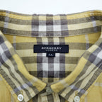 BURBERRY LONDON ノバチェック リネン ボタンダウンシャツ XL イエロー グレー 麻100% ビッグサイズ