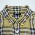 BURBERRY LONDON ノバチェック リネン ボタンダウンシャツ XL イエロー グレー 麻100% ビッグサイズ