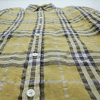 BURBERRY LONDON ノバチェック リネン ボタンダウンシャツ XL イエロー グレー 麻100% ビッグサイズ
