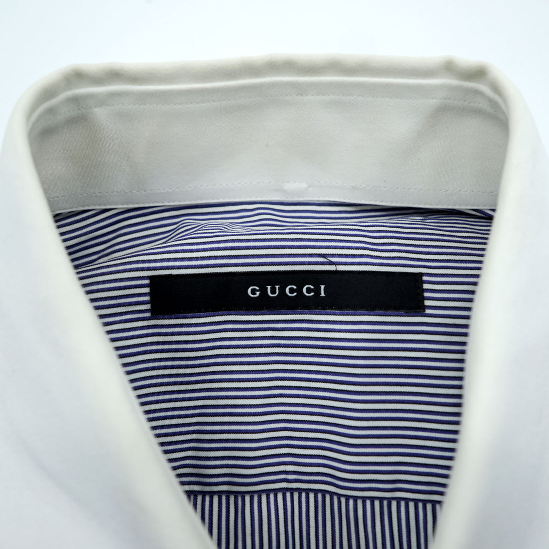 GUCCI イタリア製 クレリックシャツ ドレスシャツ M ストライプ ブルー コットン G9U9BR