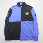 Polo Ralph Lauren 90年代 長袖 ポロシャツ ラガーシャツ M ブラック ブルー カラーブロック エンブレムロゴ ナンバリング