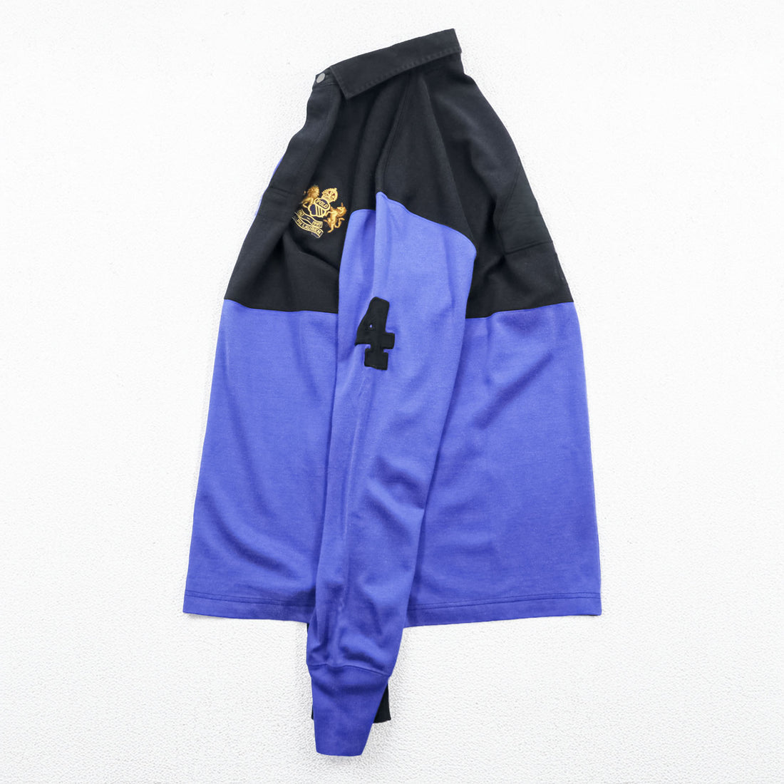 Polo Ralph Lauren 90年代 長袖 ポロシャツ ラガーシャツ M ブラック ブルー カラーブロック エンブレムロゴ ナンバリング