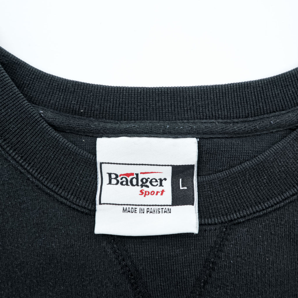 Badger Sport 前V スウェット トレーナー L ブラック コットン A FOOTBALL クルーネック