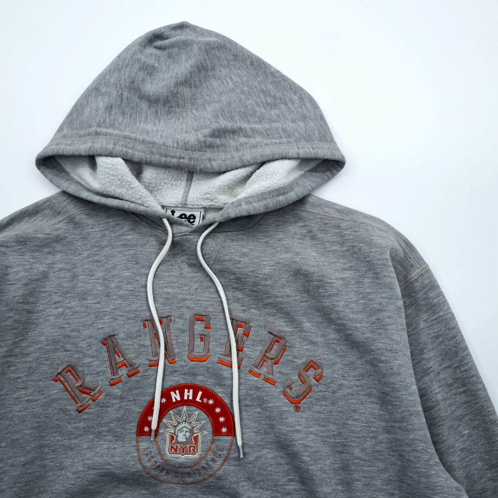 Lee SPORT 90年代 ヴィンテージ プルオーバー パーカー L グレー 刺繍 フロント カンガルーポケットNHL RANGERS