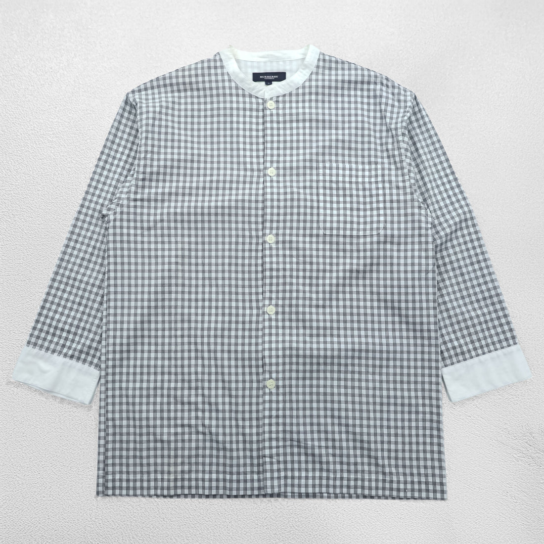 BURBERRY LONDON 90年代 バンドカラー ノバチェックシャツ L ブルー ボックスシルエット 日本製