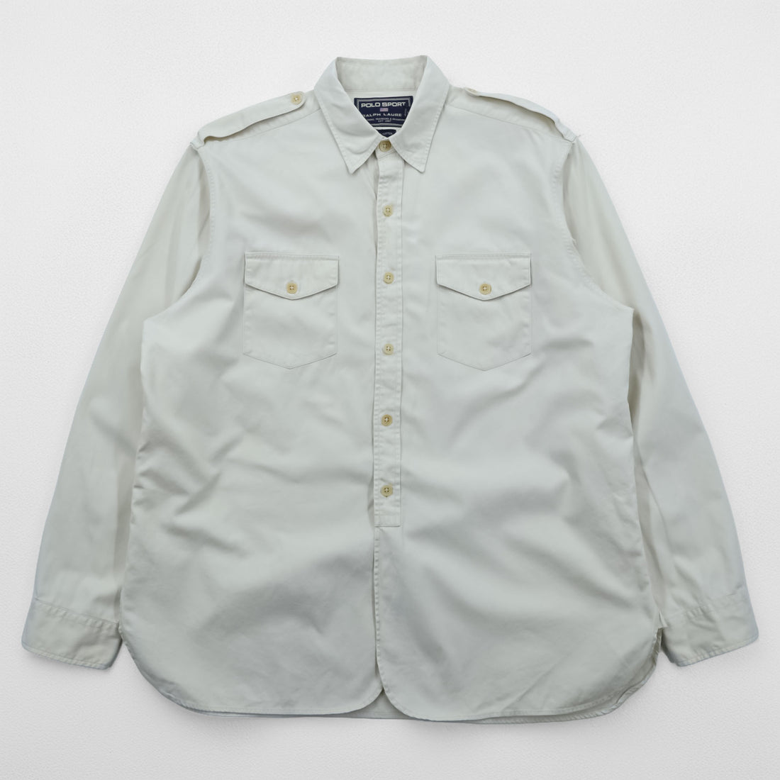 POLO SPORT RALPH LAUREN 90年代 サファリシャツ ミリタリー ワークシャツ L ベージュ フラップ 胸ポケット
