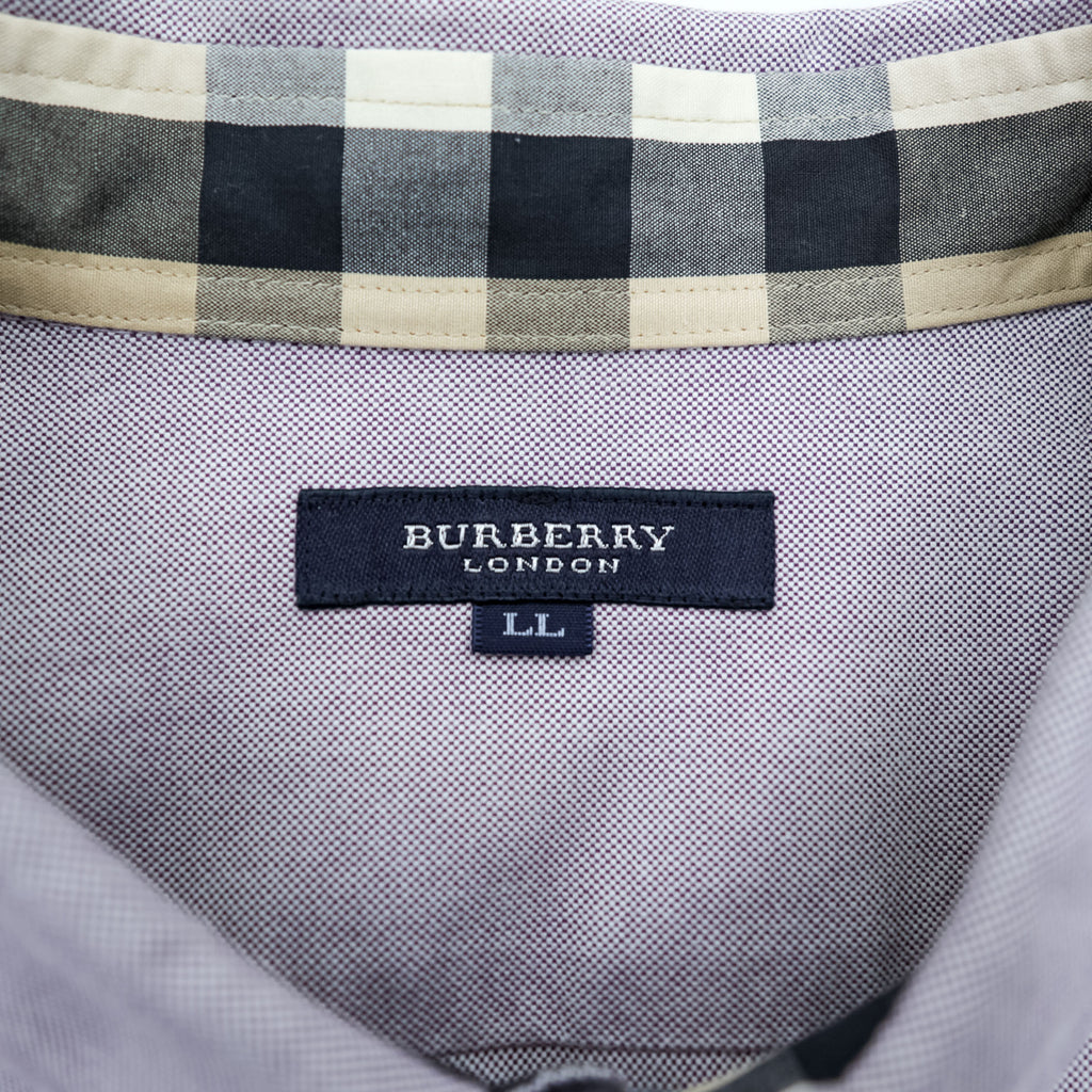 BURBERRY 日本製 オックスフォード ボタンダウンシャツ XL パープル 胸ポケット 刺繍 ロゴ