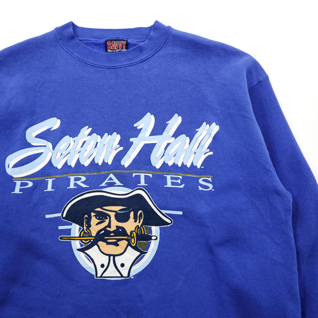 Vintage 90s NCAA Sweatshirt, Size L, Blue, SAVVY TRAU & LOEVNER, Seton Hall PIRATES