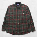 PENDLETON フランネルシャツ 長袖 ウールシャツ L チェック グリーン エルボーパッチ 胸ポケット VIRGIN WOOL