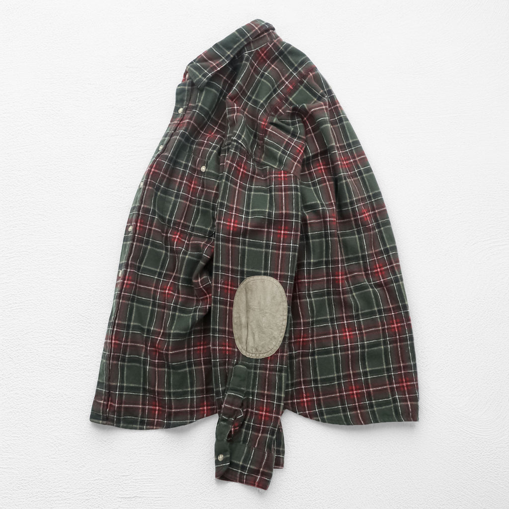 PENDLETON フランネルシャツ 長袖 ウールシャツ L チェック グリーン エルボーパッチ 胸ポケット VIRGIN WOOL