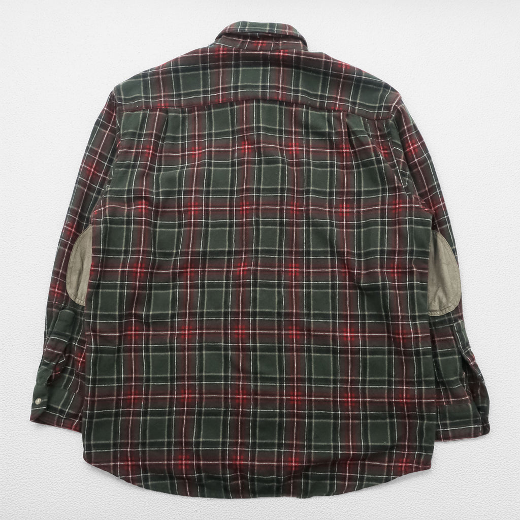 PENDLETON フランネルシャツ 長袖 ウールシャツ L チェック グリーン エルボーパッチ 胸ポケット VIRGIN WOOL