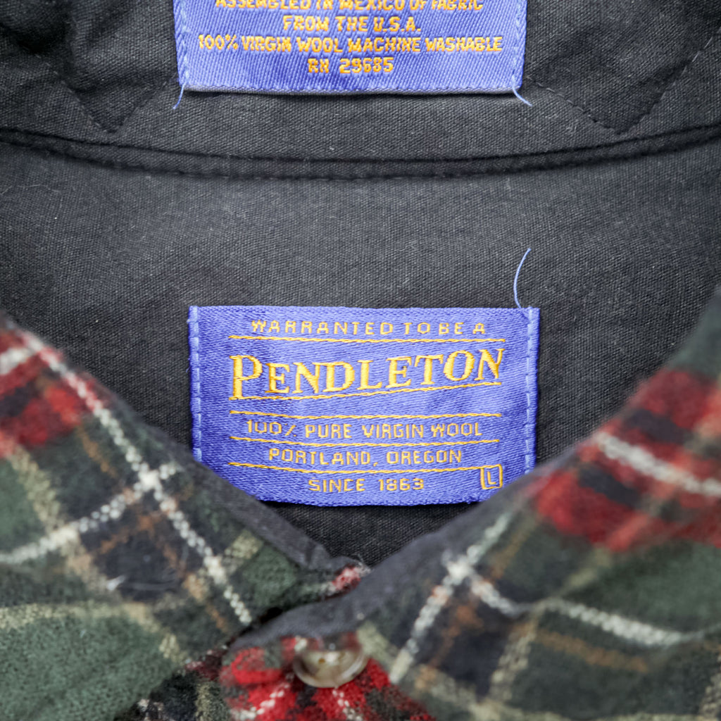 PENDLETON フランネルシャツ 長袖 ウールシャツ L チェック グリーン エルボーパッチ 胸ポケット VIRGIN WOOL