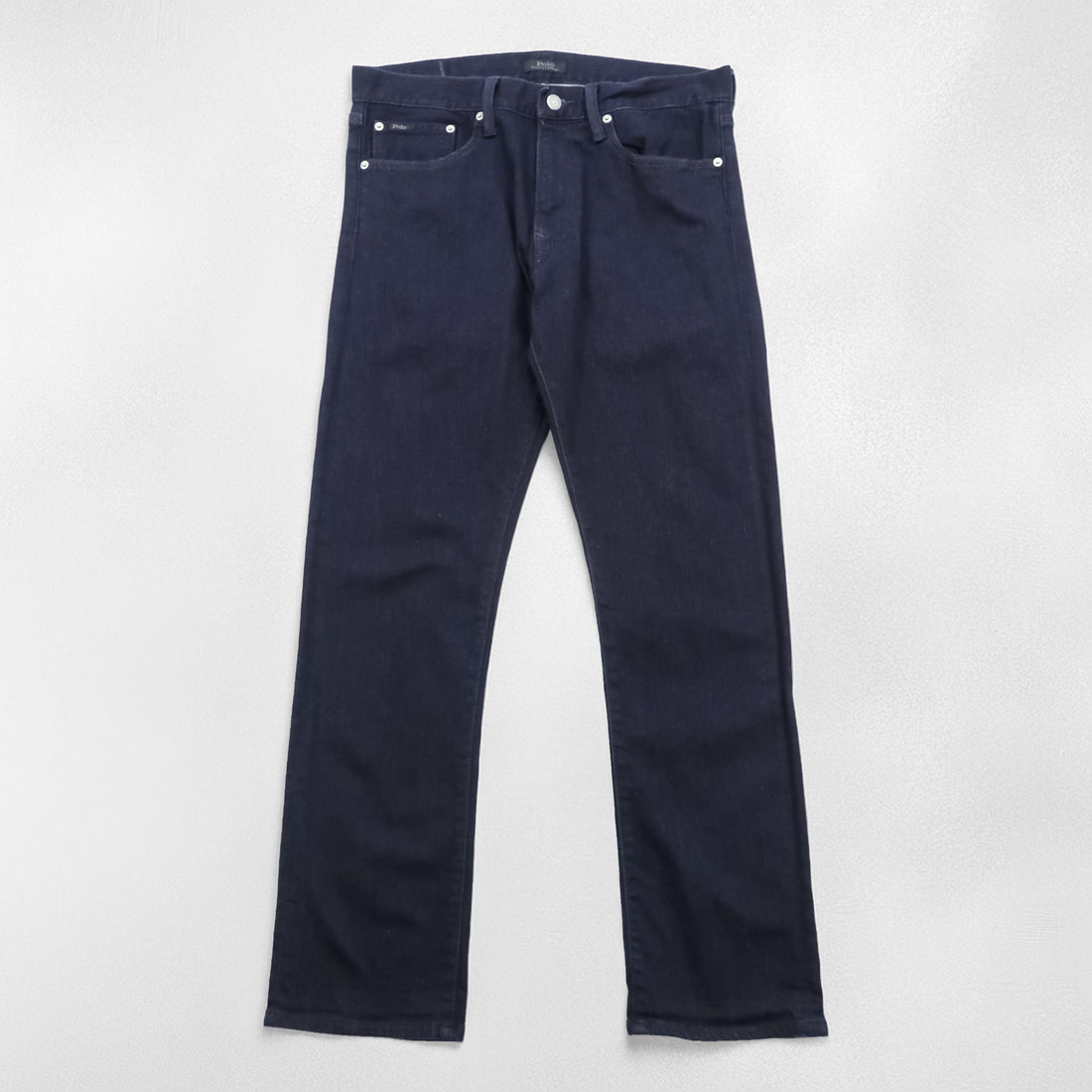 Polo Ralph Lauren デニムパンツ ジーンズ M ストレッチ インディゴ ネイビー 濃紺 スリム ストレート レザーパッチ THE VARICK SLIM STRAIGHT