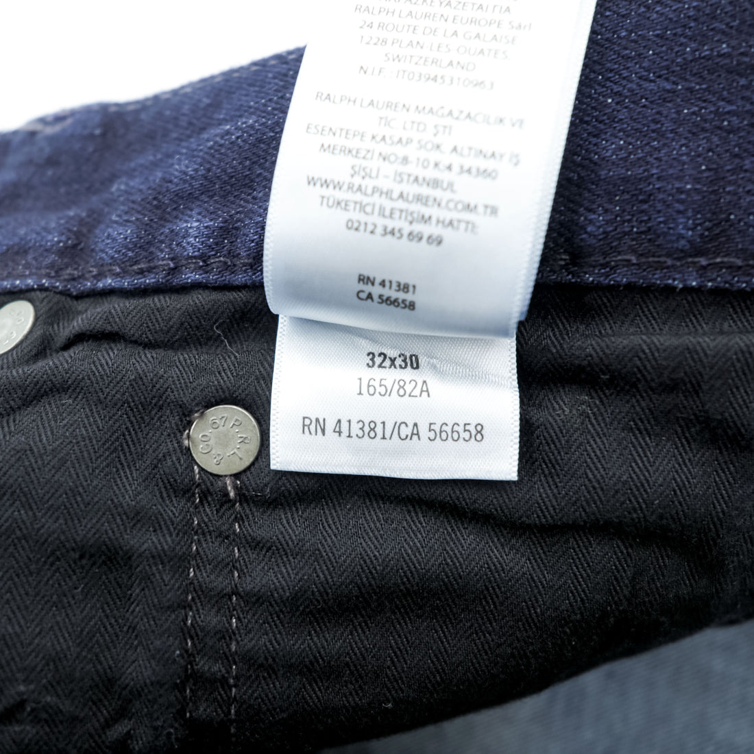 Polo Ralph Lauren デニムパンツ ジーンズ M ストレッチ インディゴ ネイビー 濃紺 スリム ストレート レザーパッチ THE VARICK SLIM STRAIGHT