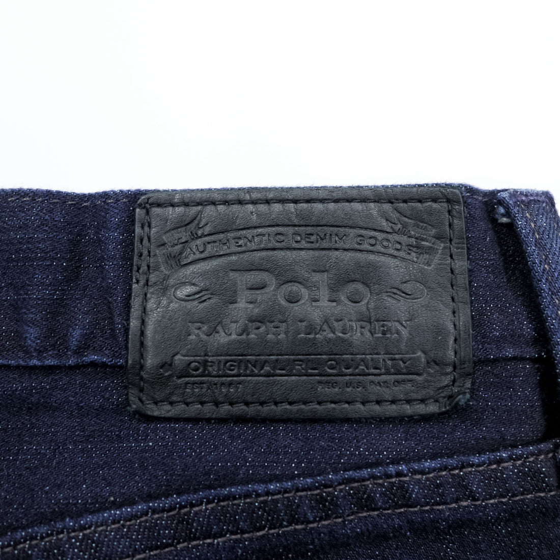 Polo Ralph Lauren デニムパンツ ジーンズ M ストレッチ インディゴ ネイビー 濃紺 スリム ストレート レザーパッチ THE VARICK SLIM STRAIGHT