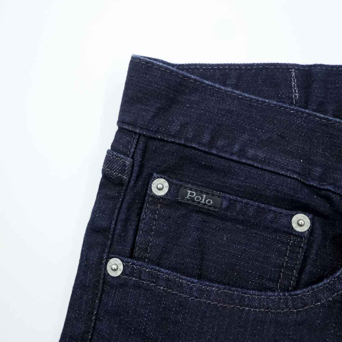 Polo Ralph Lauren デニムパンツ ジーンズ M ストレッチ インディゴ ネイビー 濃紺 スリム ストレート レザーパッチ THE VARICK SLIM STRAIGHT