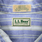 L.L.Bean 80年代 USA製 ラウンドカラーシャツ L ストライプ ブルー ホワイト 胸ポケット 丸襟