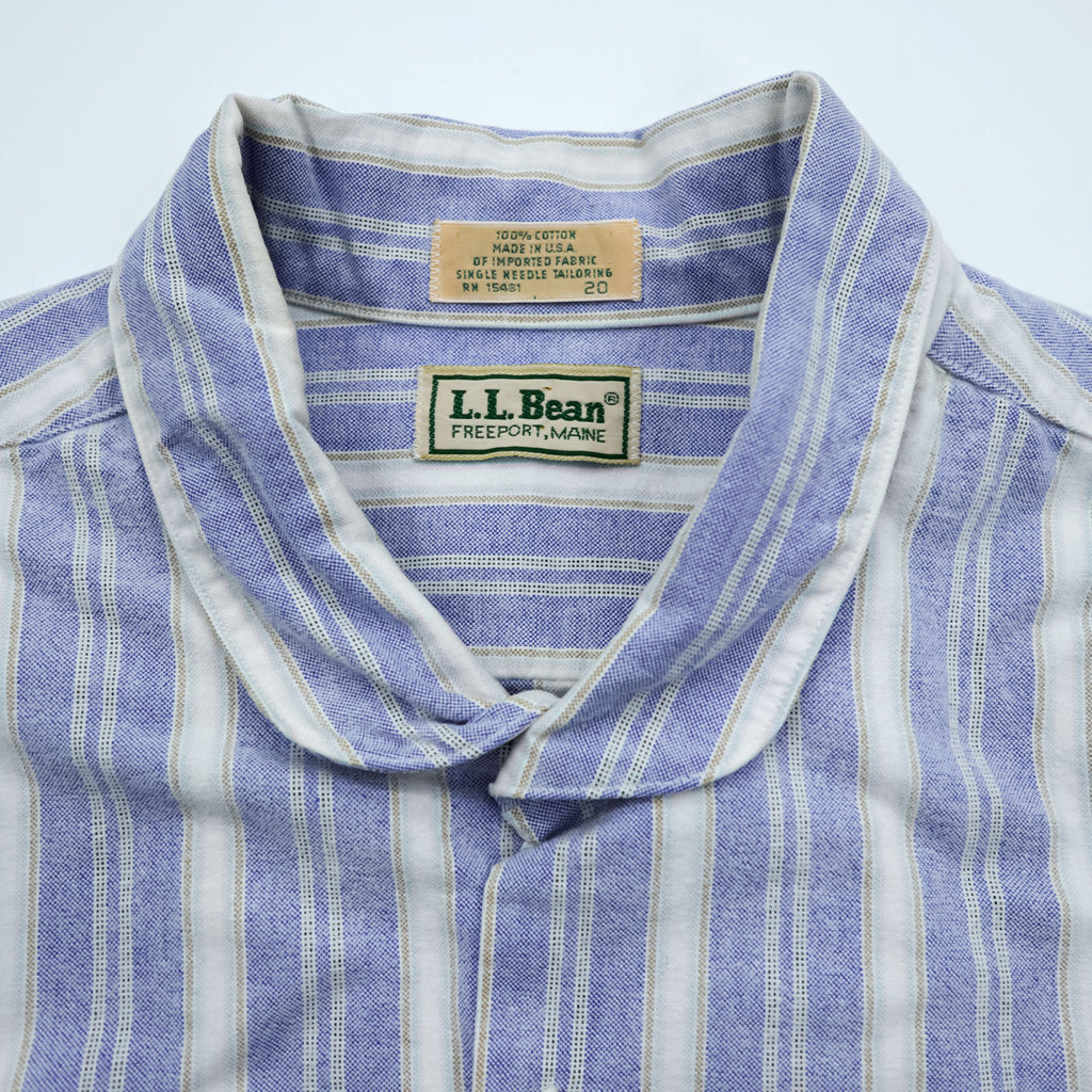 L.L.Bean 80年代 USA製 ラウンドカラーシャツ L ストライプ ブルー ホワイト 胸ポケット 丸襟