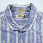 L.L.Bean 80年代 USA製 ラウンドカラーシャツ L ストライプ ブルー ホワイト 胸ポケット 丸襟