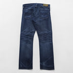 Polo Ralph Lauren Vintage Distressed Straight Denim Jeans L Stretch Indigo Blue Leather Patch VARICK SLIM STRAIGHT
