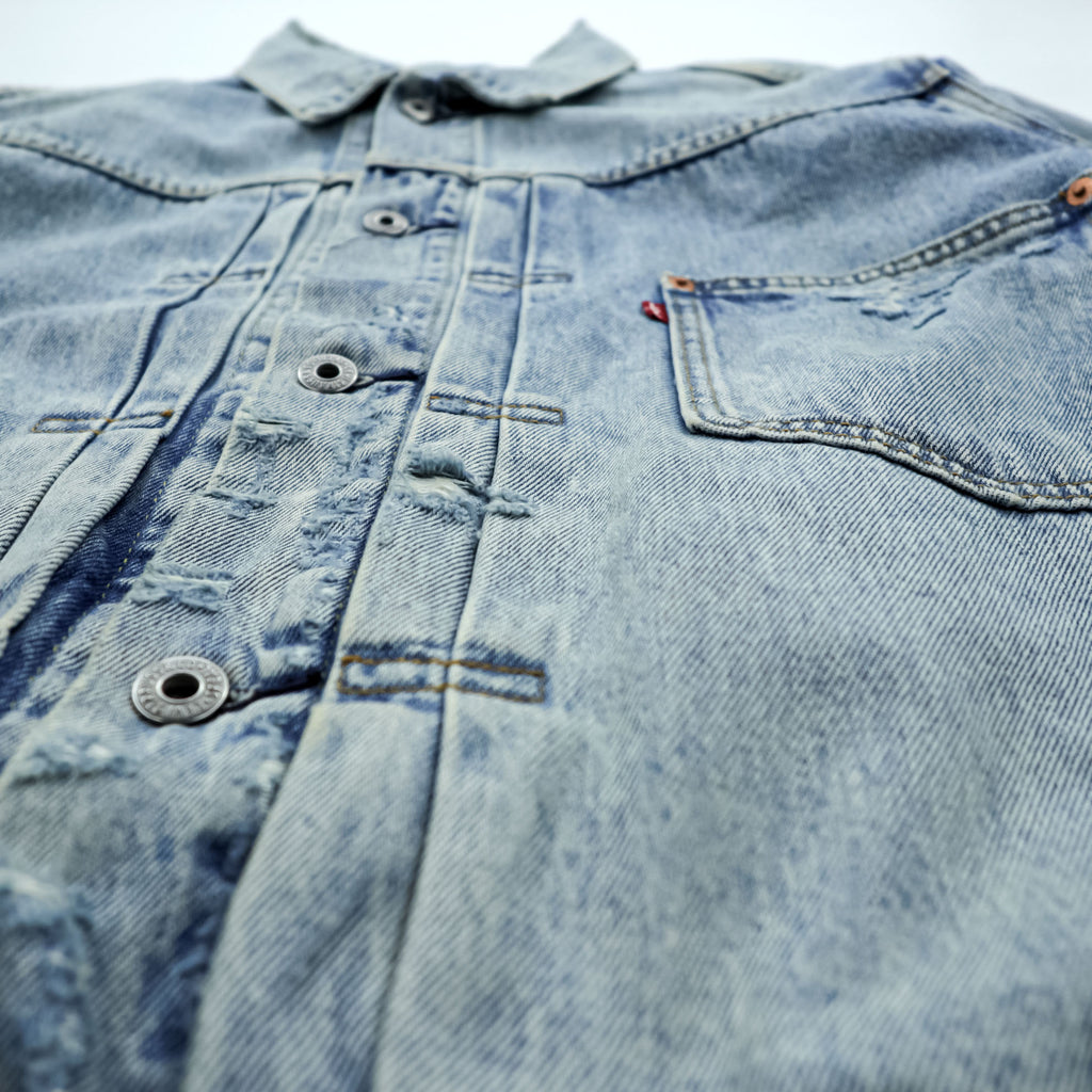 Levi's 大戦モデル 1stタイプ ビッグE ダメージ加工 デニム トラッカージャケット TYPEⅠ Gジャン XL シンチバック 短丈 ダブルプリーツ PREMIUM A3174-0006