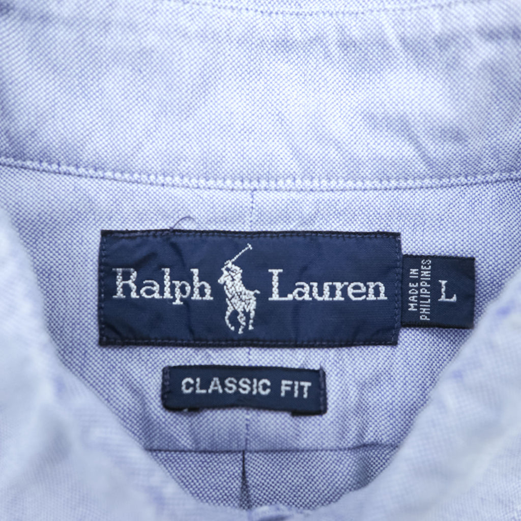 Ralph Lauren 90年代 クラシックフィット オックスフォード ボタンダウンシャツ L ブルー スモールポニー 刺繍 ロゴ 胸ポケット