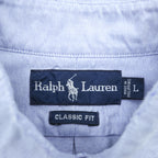 Ralph Lauren 90年代 クラシックフィット オックスフォード ボタンダウンシャツ L ブルー スモールポニー 刺繍 ロゴ 胸ポケット